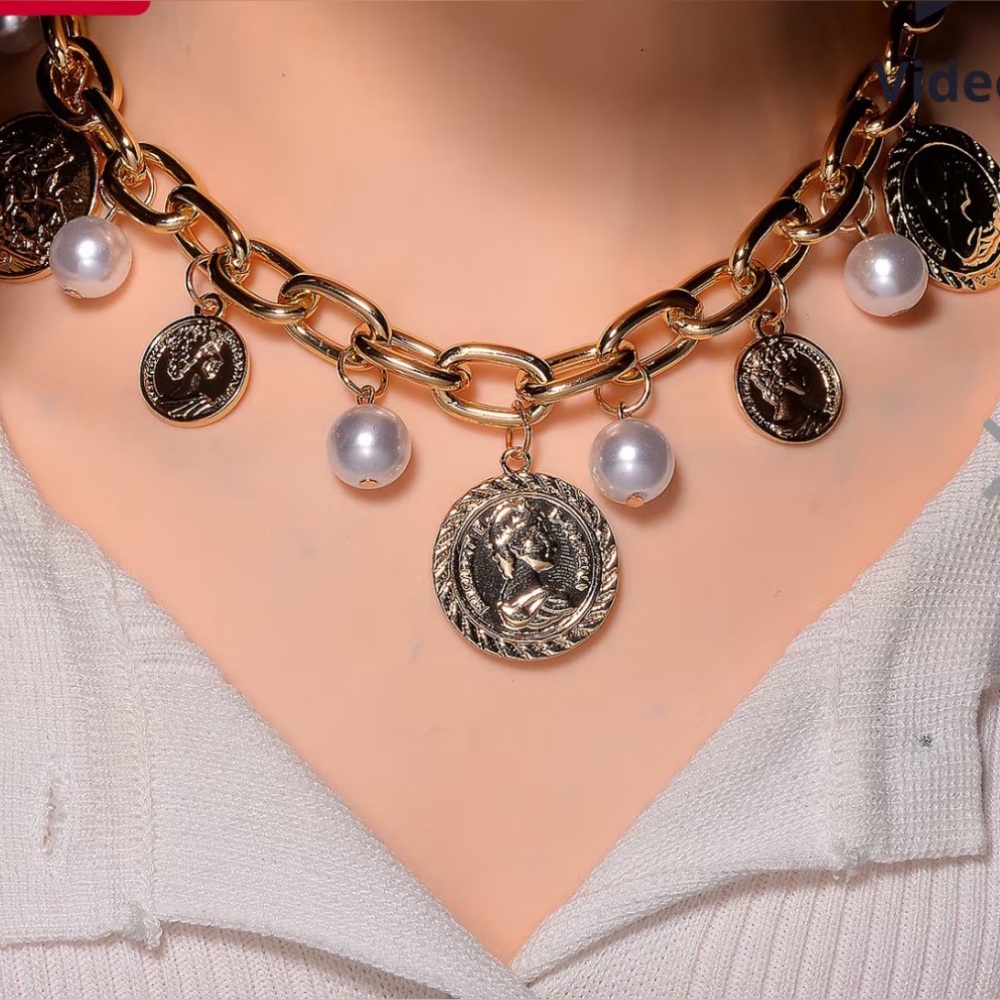 Fashion Pearl & Coin Charm Necklace
